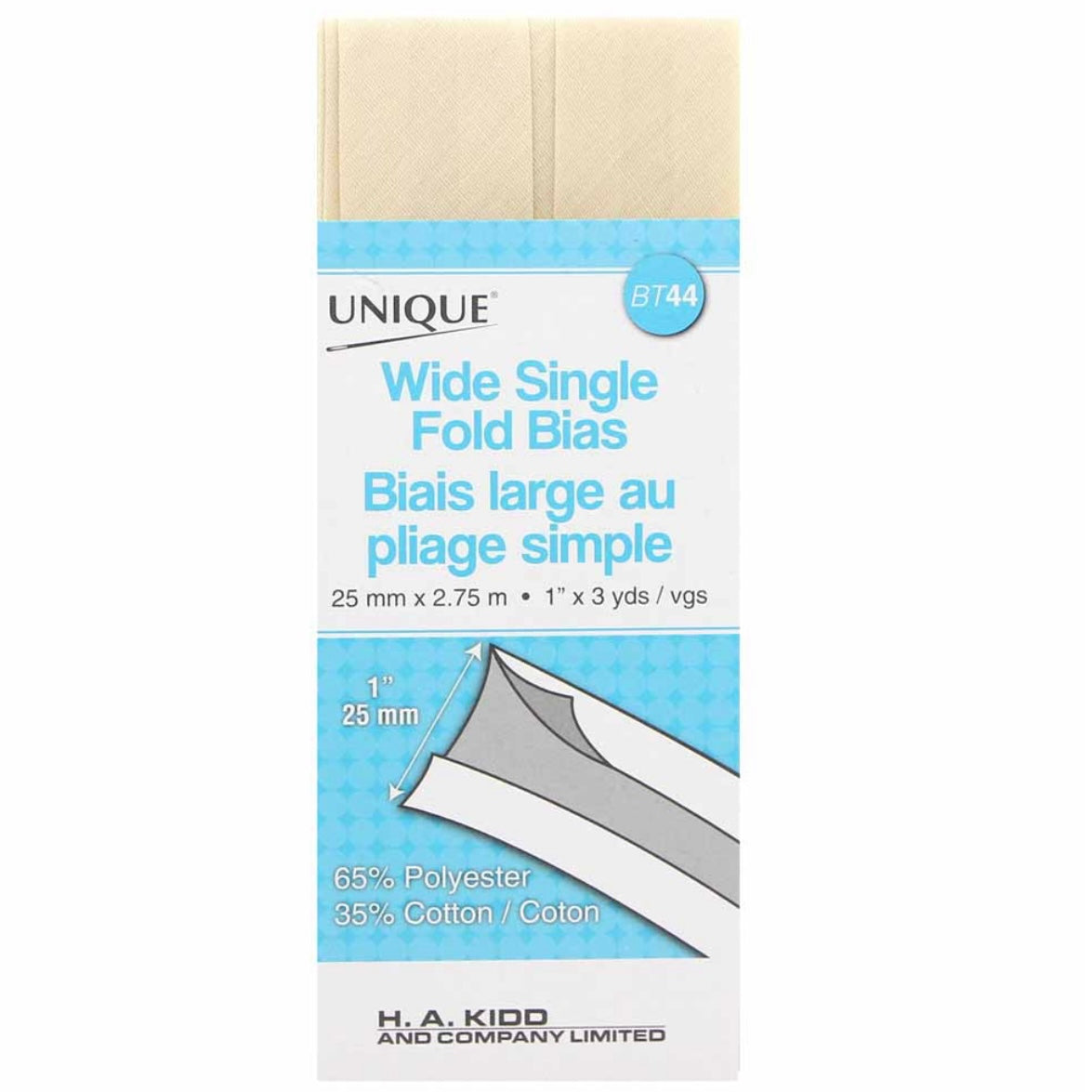 Wide Single Fold Bias Tape - 25mm x 2.75m