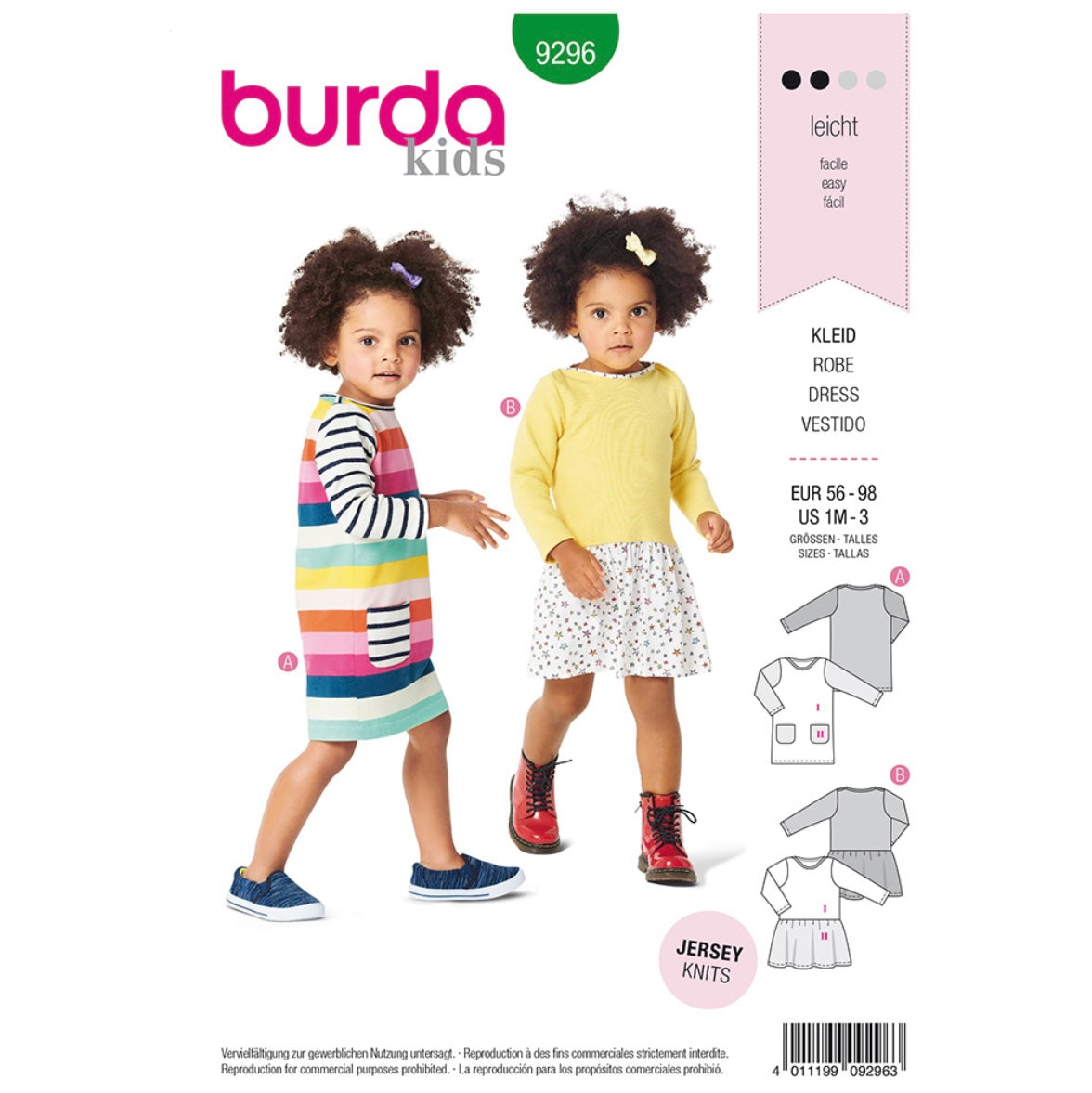 Burda Kids 9296 - Shirtdress with Pockets – Gathered Skirt Sewing Pattern