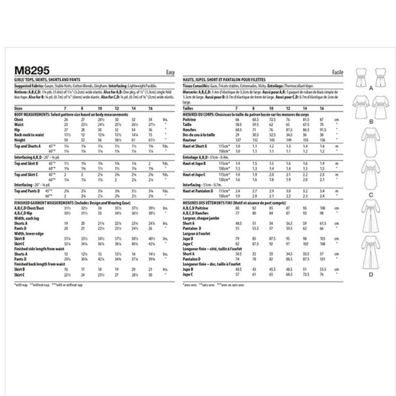 McCalls M8295 - Tops, Skirts, Shorts and Pants Sewing Pattern