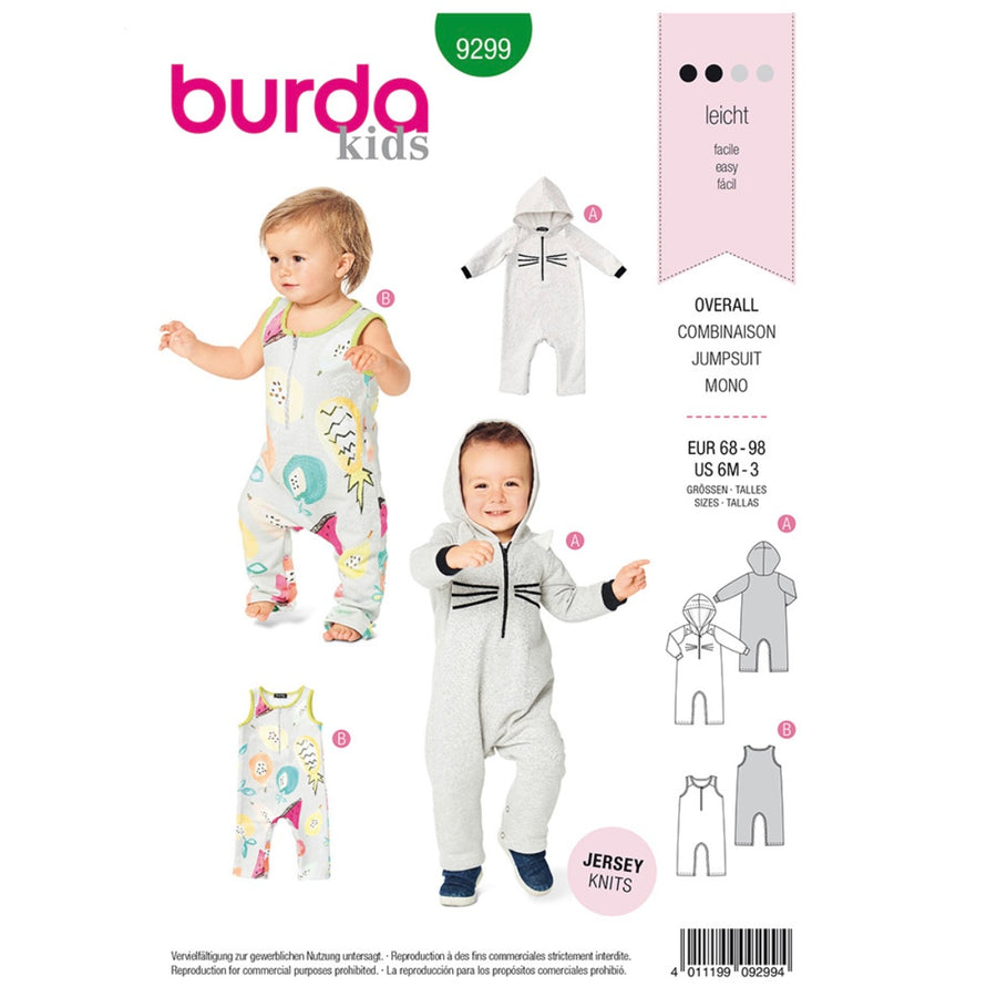 Burda Kids 9299 - Overalls with Hood Sewing Pattern