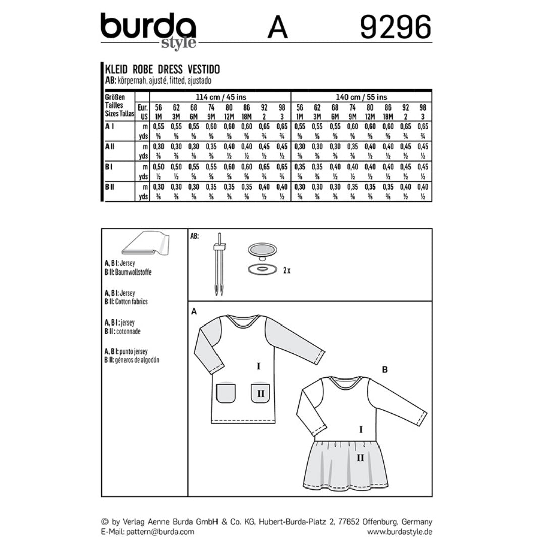 Burda Kids 9296 - Shirtdress with Pockets – Gathered Skirt Sewing Pattern