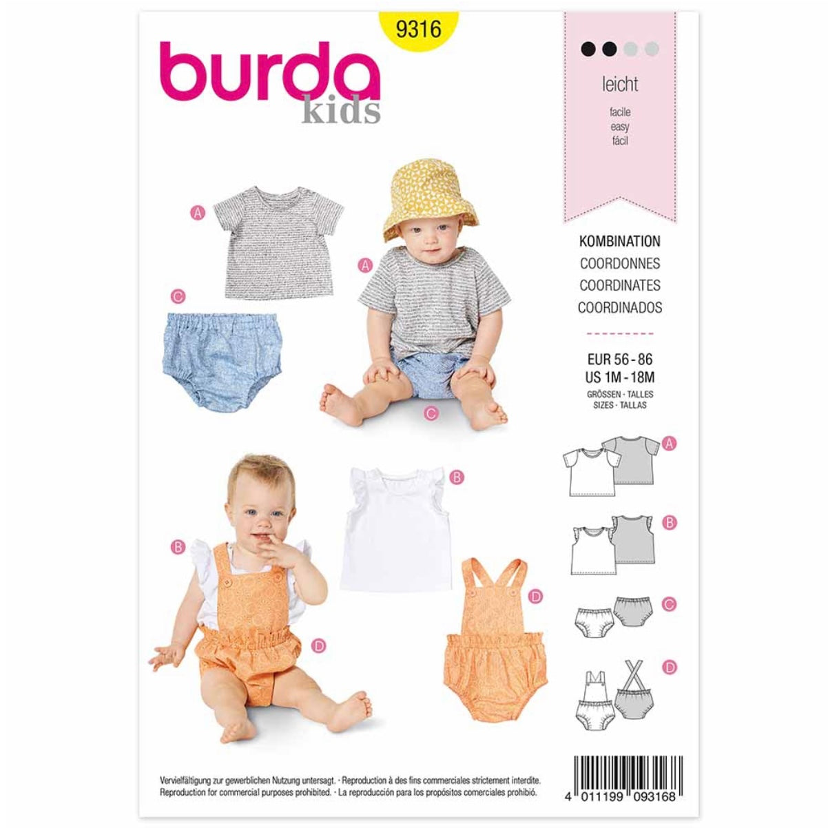 Burda Kids 9316 - Shirt - Top - Wide-Leg Panties - Bibbed Shorts Sewing Pattern