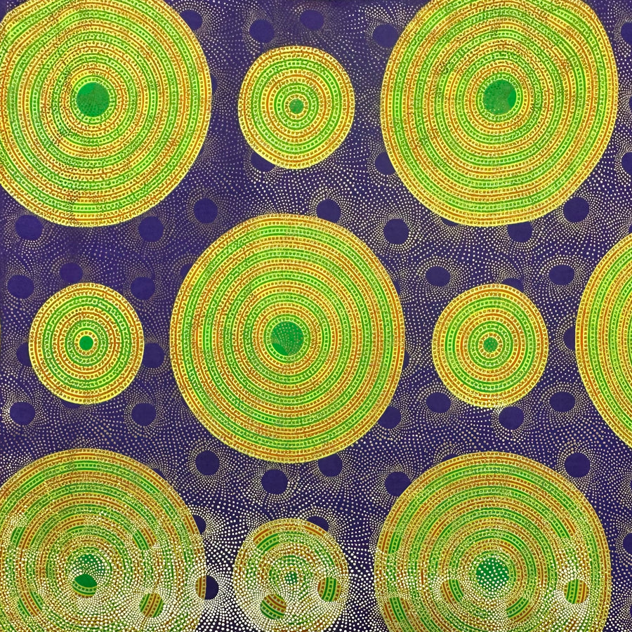 African Metallic Printed Cotton - Circles - Purple