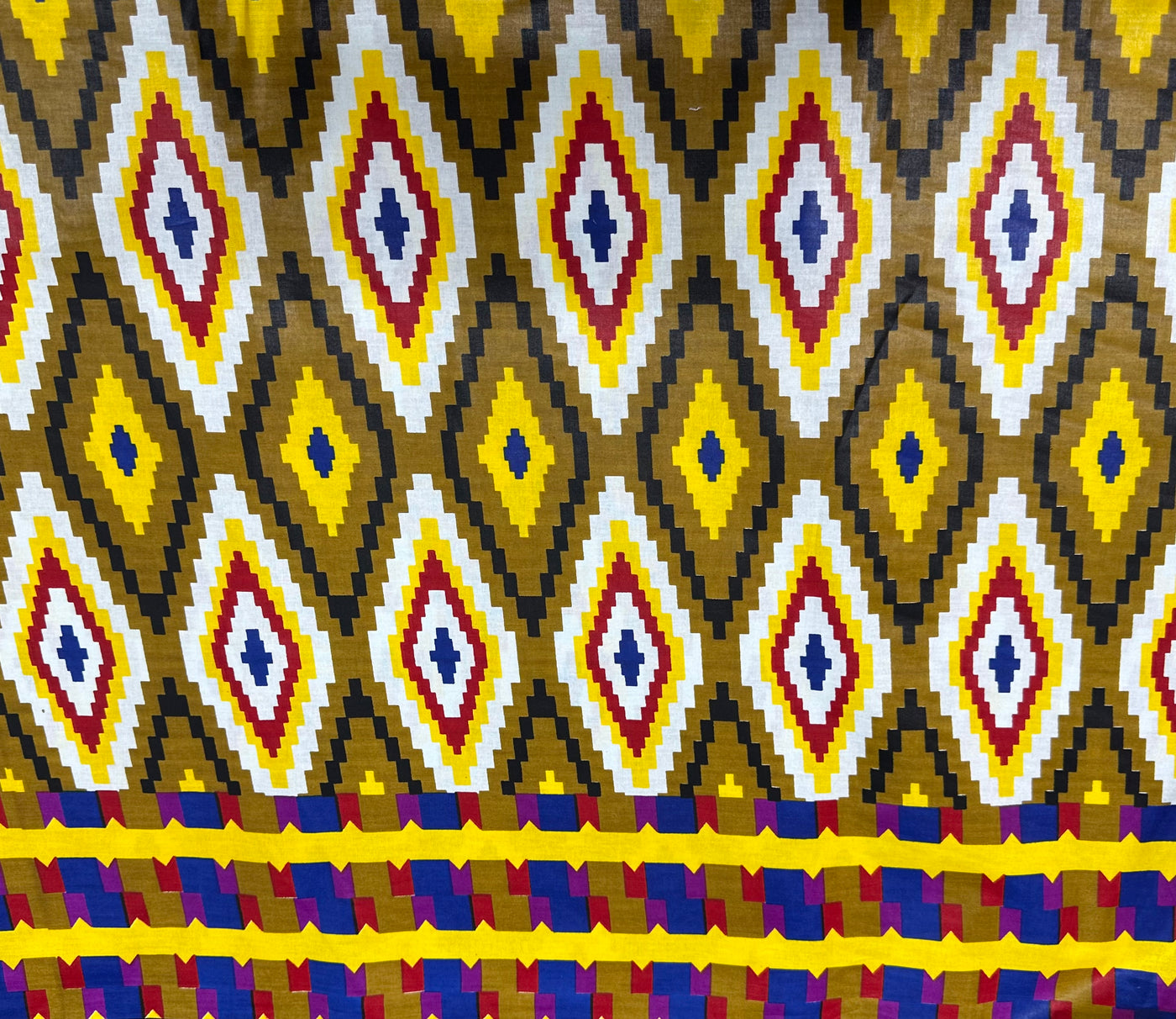 Waxed African Printed Cotton - Diamonds with Bordered Edge - Multi-Colour