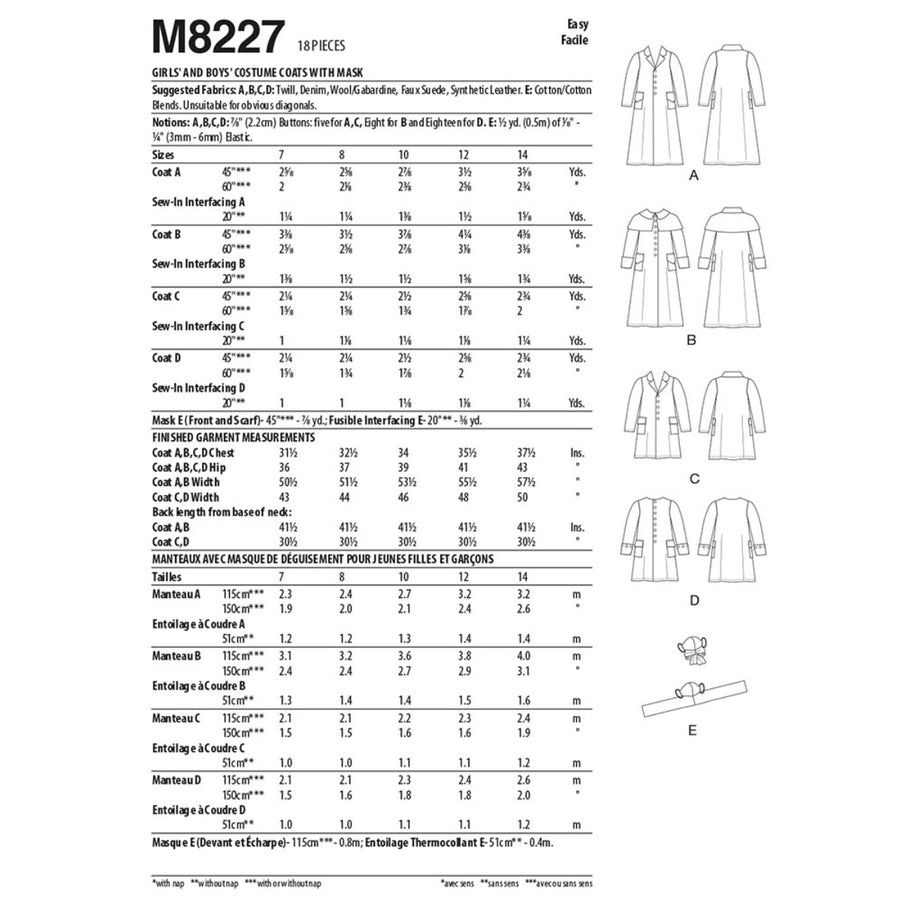 McCalls M8227 - Costume Coats with Mask Sewing Pattern