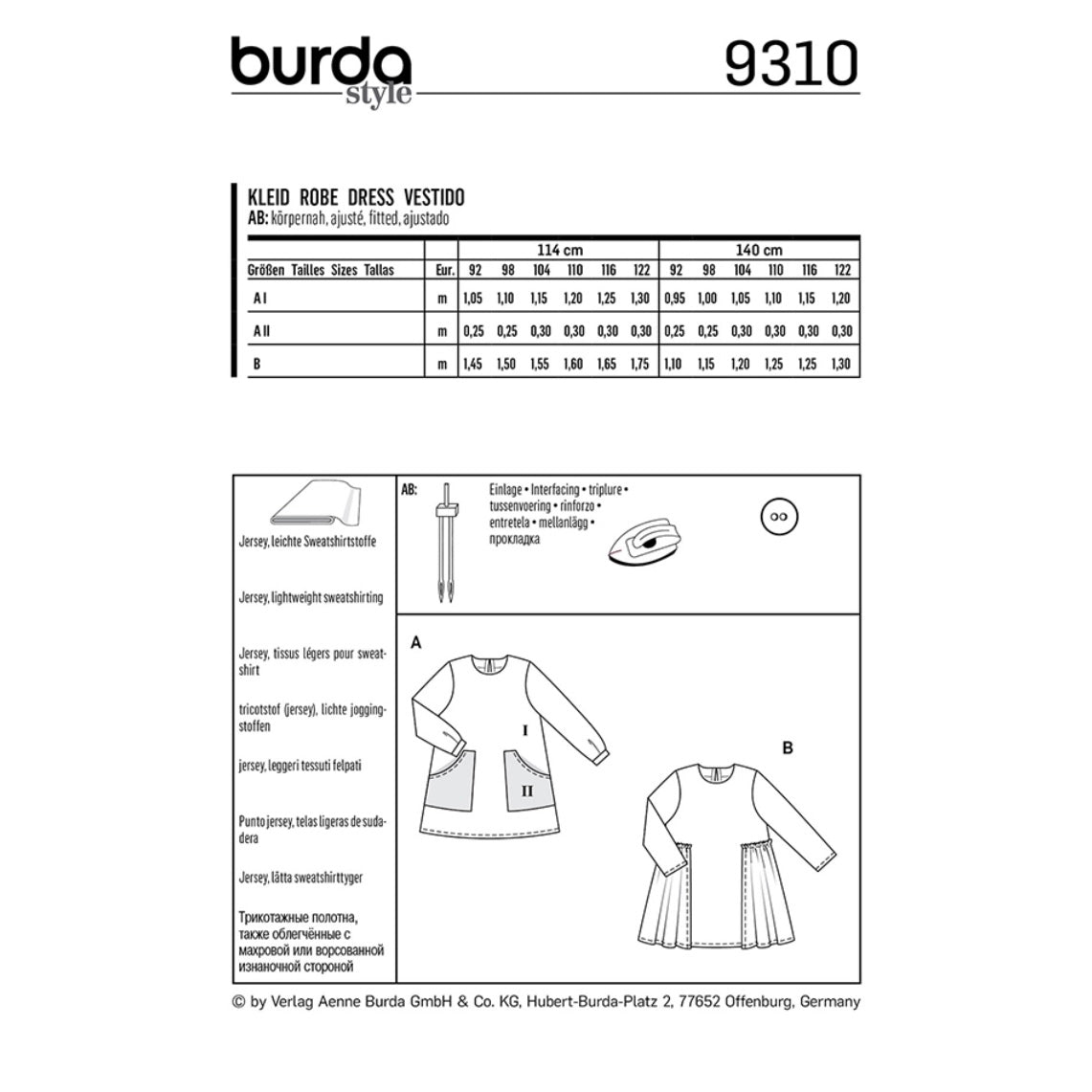 Burda Kids 9310 - Dress with Pockets - Overskirt Sewing Pattern