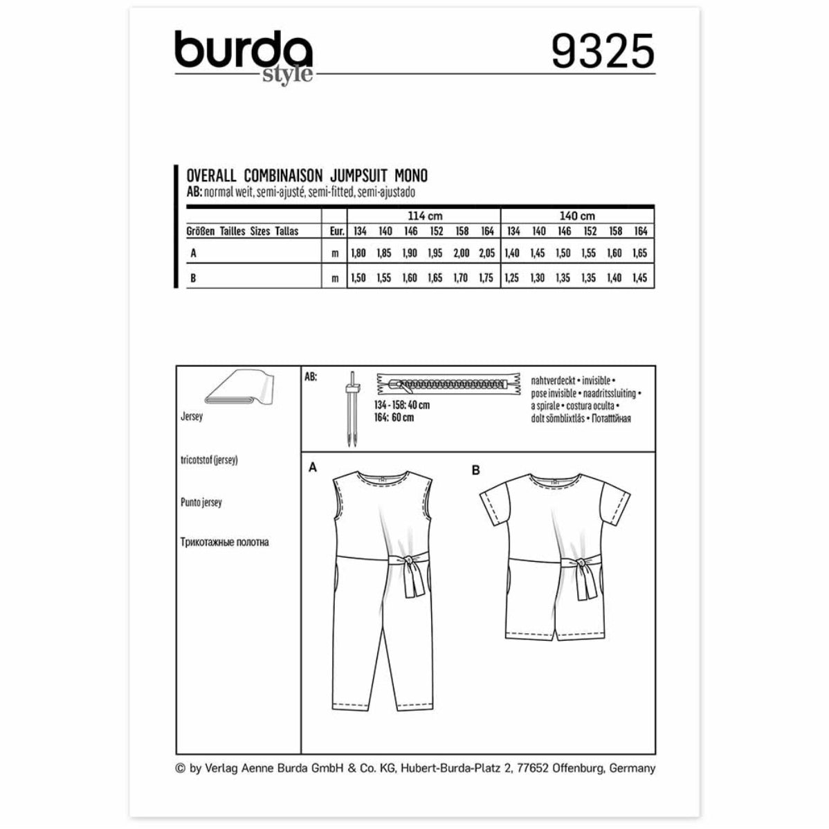 Burda Kids 9325 - Overalls in Two Lengths Sewing Pattern