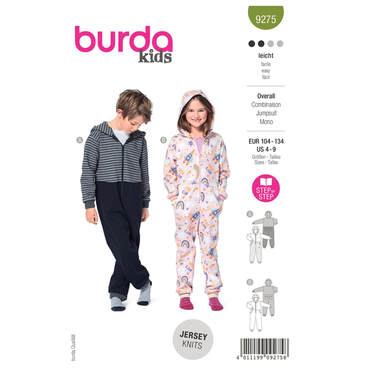 Burda Kids 9275 - Hooded Jumpsuit/Onesie Sewing Pattern