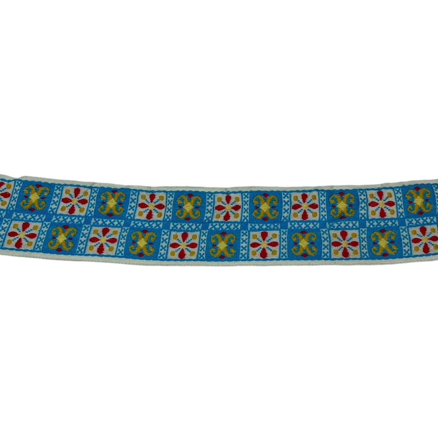 Woven Jacquard Ribbon  - White/Blue