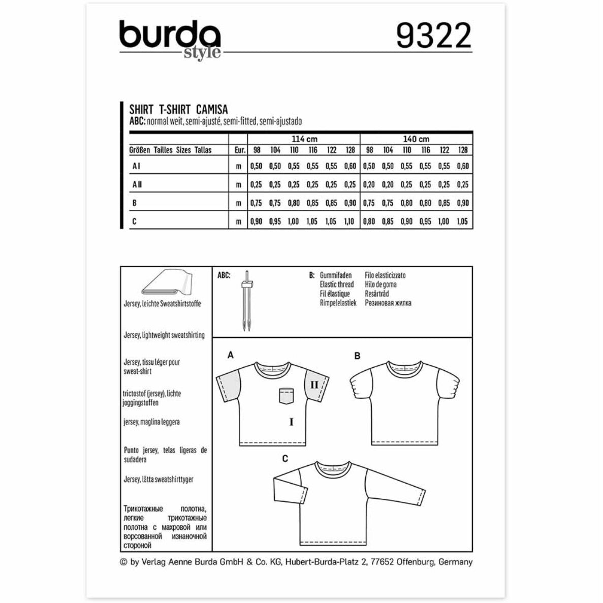 Burda Kids 9322 - Top - Sleeve Variations Sewing Pattern