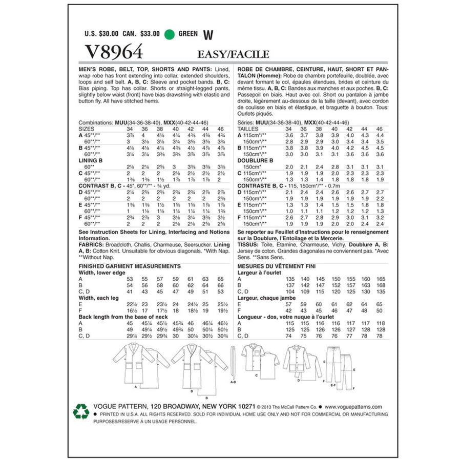 Vogue V8964 Sleep & Lounge Sewing Pattern