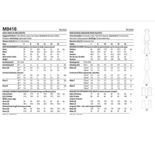 McCalls M8418 - Dress in Two Lengths Sewing Pattern