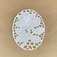 Oval Floral Embroidered Applique Patch - White