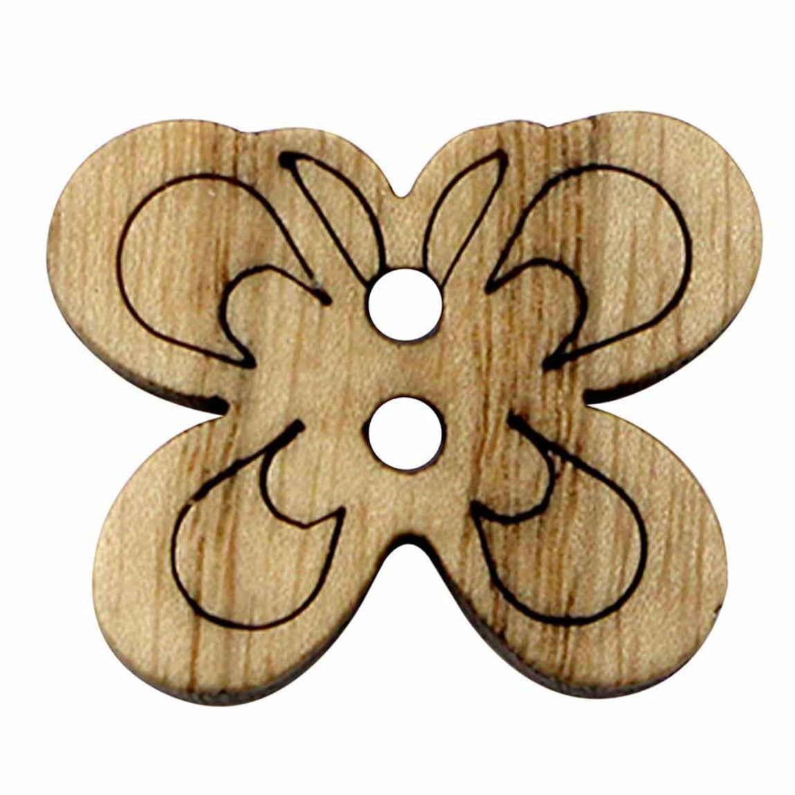 Novelty 2-Hole Button - Natural - Butterfly - 23mm - 2pcs