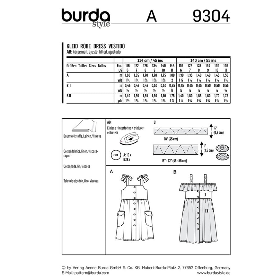 Burda Kids 9304 - Child Dress Sewing Pattern