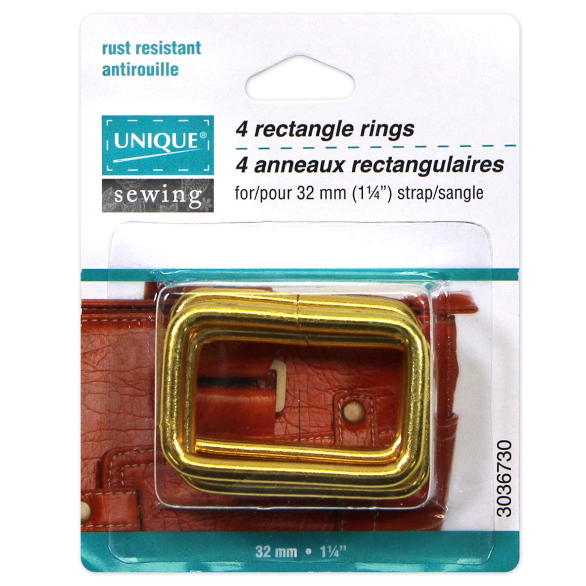 Metal Rectangle Rings - 38mm (1 1/2″) - Gold - 4 pcs.