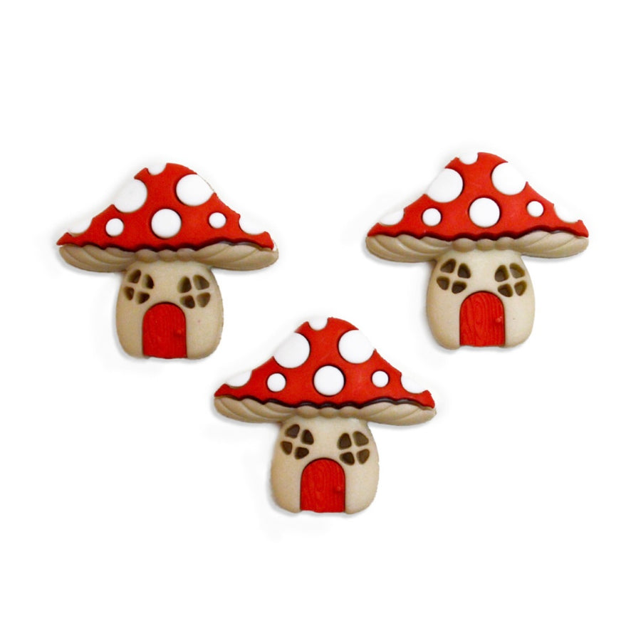 Novelty Buttons - Mushroom Houses - 3pcs