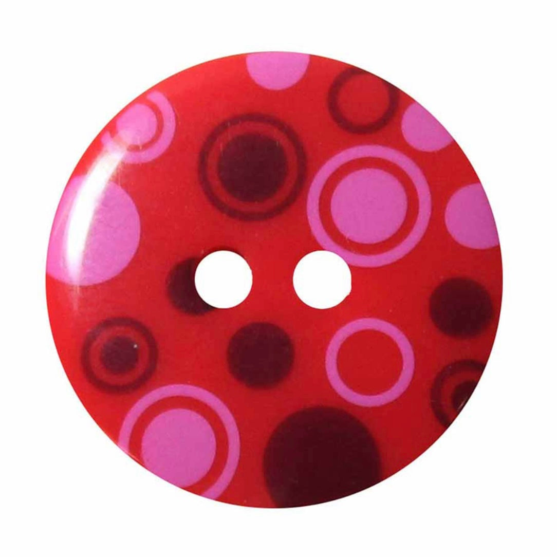 Novelty 2-Hole Button - Circles - Red - 23mm - 2pcs