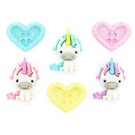 Novelty Buttons - Unicorn Love - 6 pcs