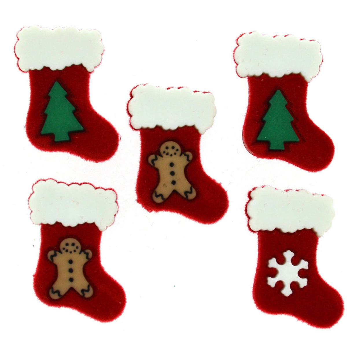 Novelty Christmas Buttons - Stockings - 5pcs