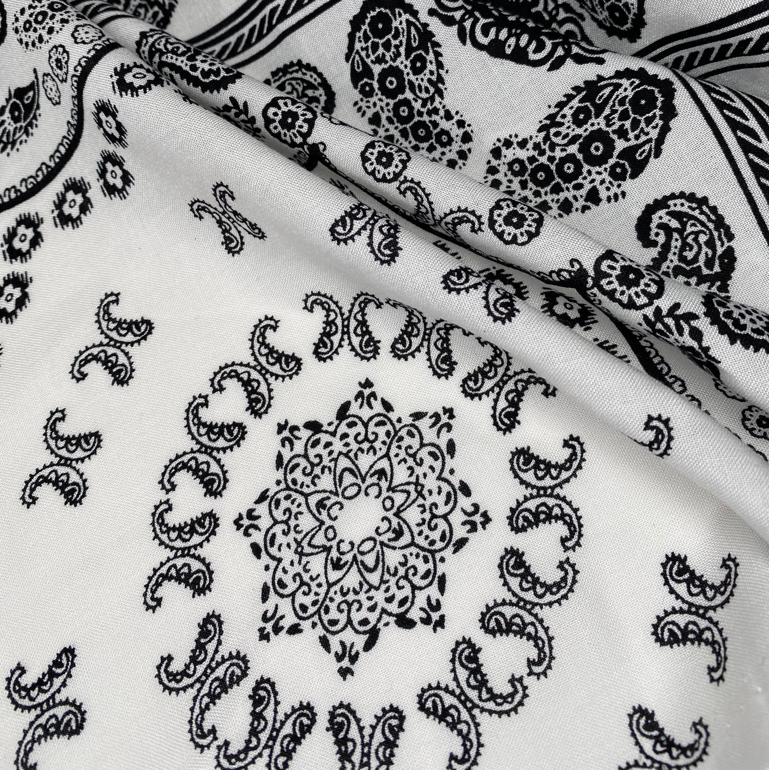 Paisley Squares Rayon Batiste - White/Black