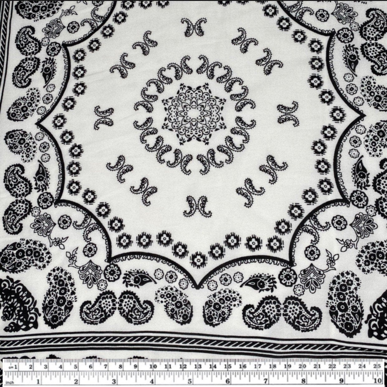 Paisley Squares Rayon Batiste - White/Black