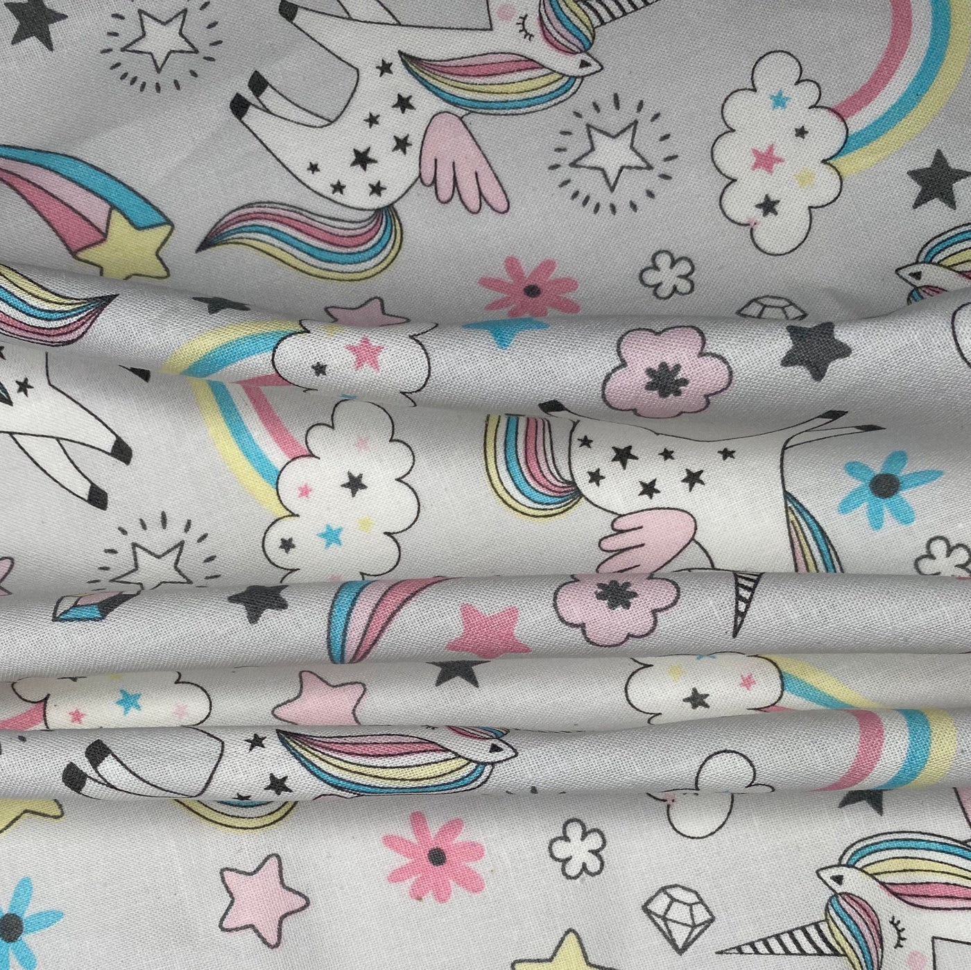 Quilting Cotton - Unicorn Rainbow - Grey