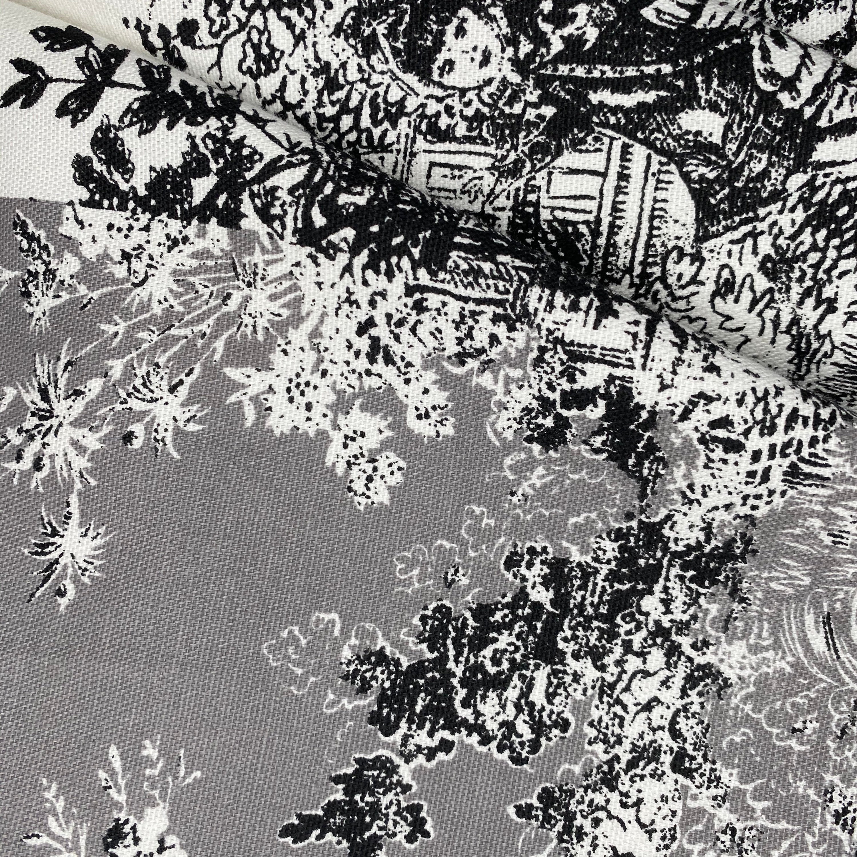 Printed Cotton Canvas Striped Toile - Grey/White/Black