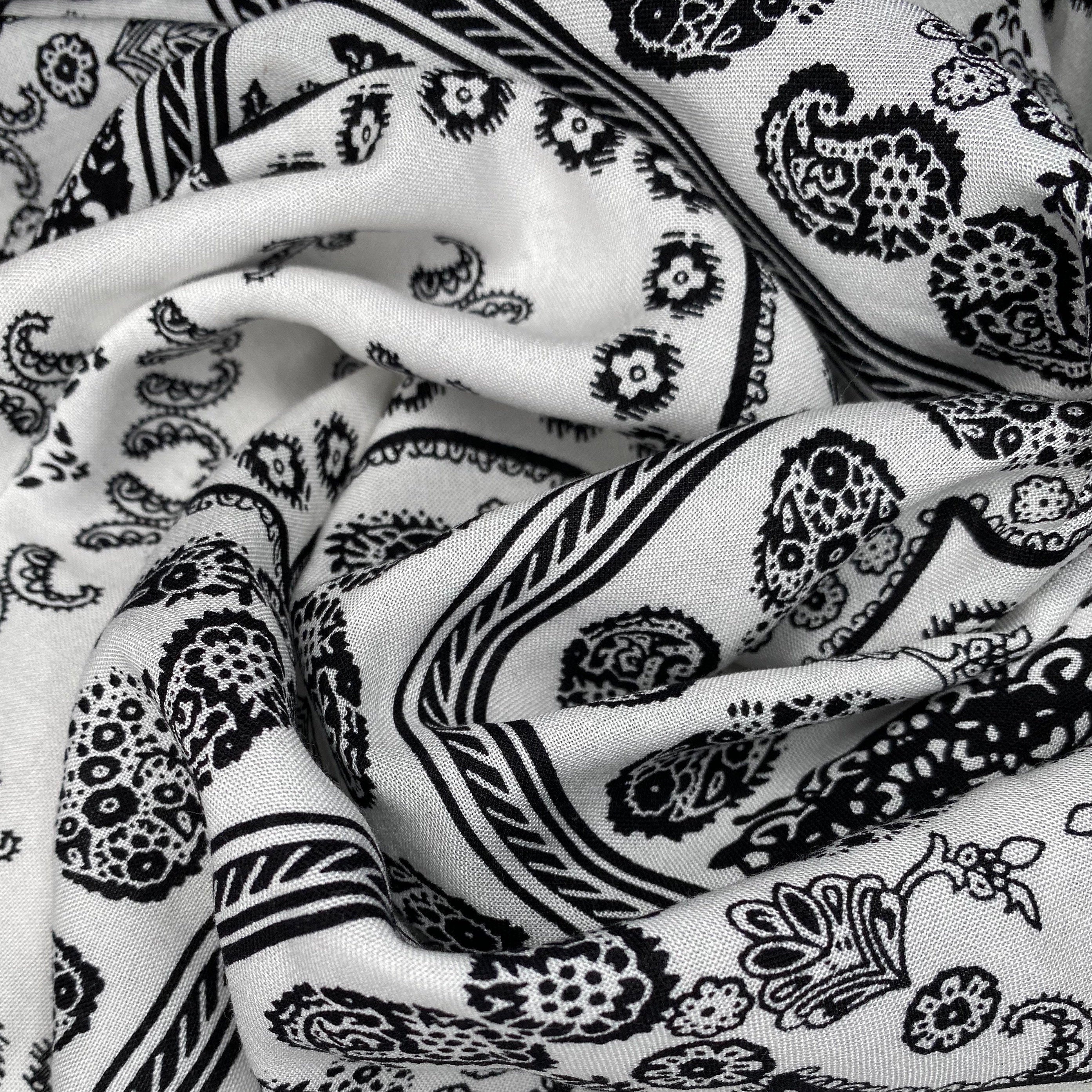 Paisley Squares Rayon Batiste - White/Black