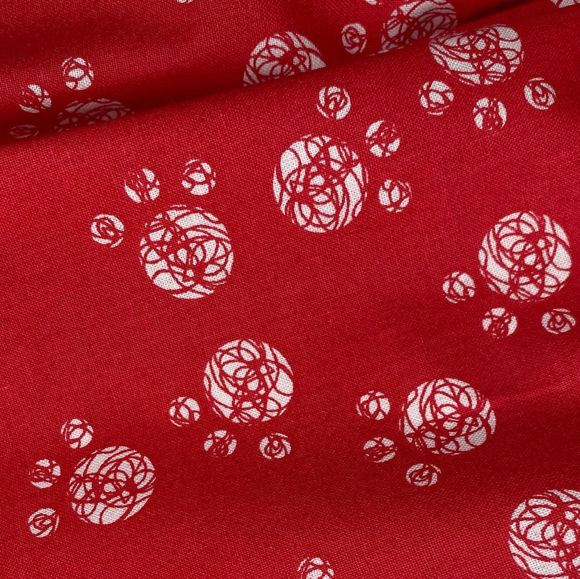 Quilting Cotton - Paw Prints - Red/White