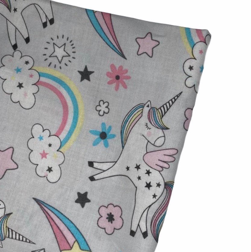 Quilting Cotton - Unicorn Rainbow - Grey