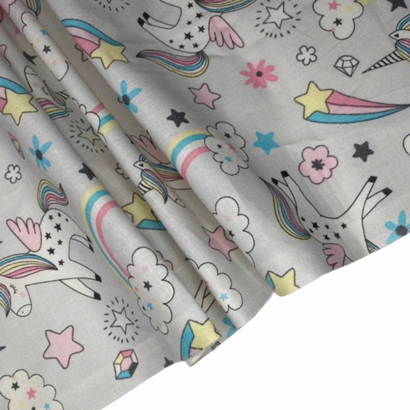 Quilting Cotton - Unicorn Rainbow - Grey