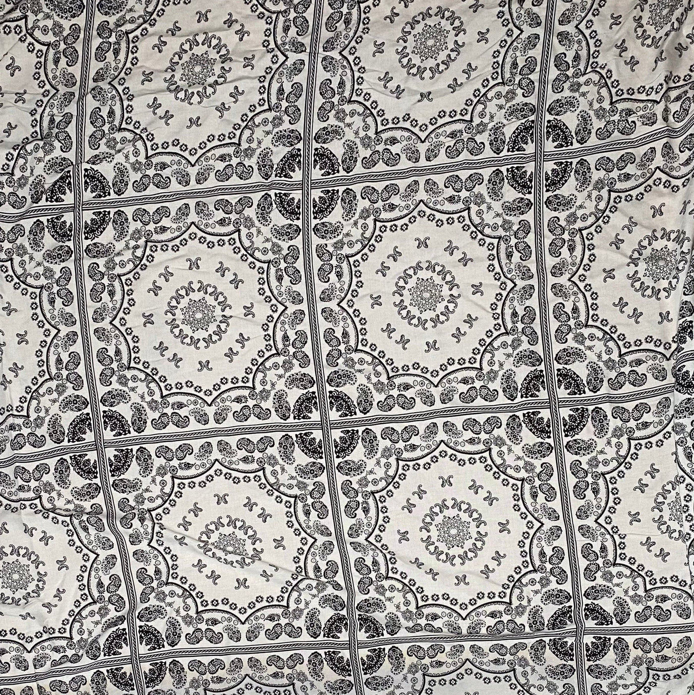 Paisley Squares Rayon Batiste - White/Black