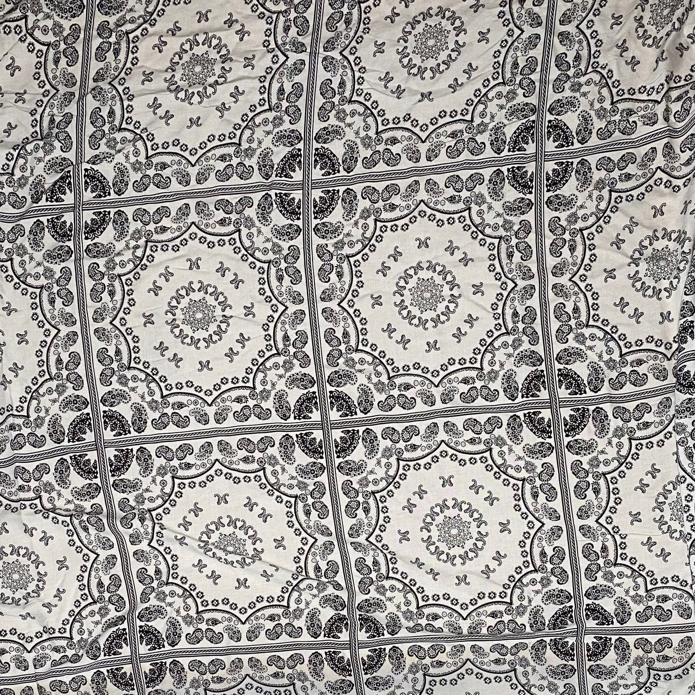 Paisley Squares Rayon Batiste - White/Black