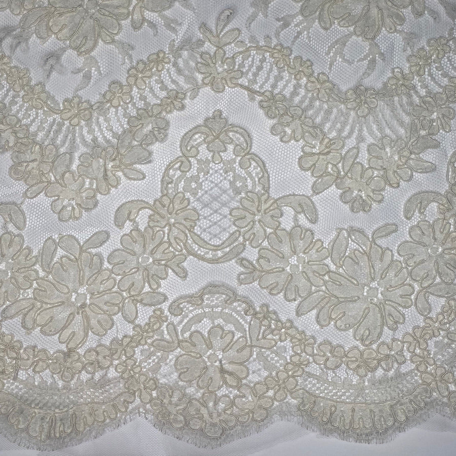 Floral Knits Lace Fabric- Lace-22 Lurex Brown Light - Fabrics by the Yard