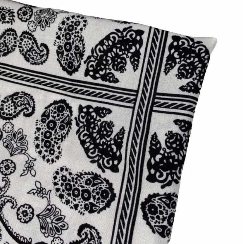 Paisley Squares Rayon Batiste - White/Black