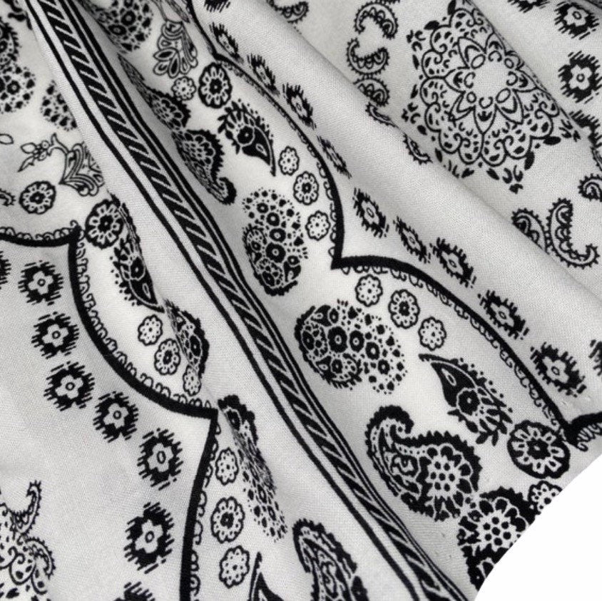 Paisley Squares Rayon Batiste - White/Black