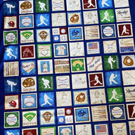 Quilting Cotton - Baseball Squares - Blue