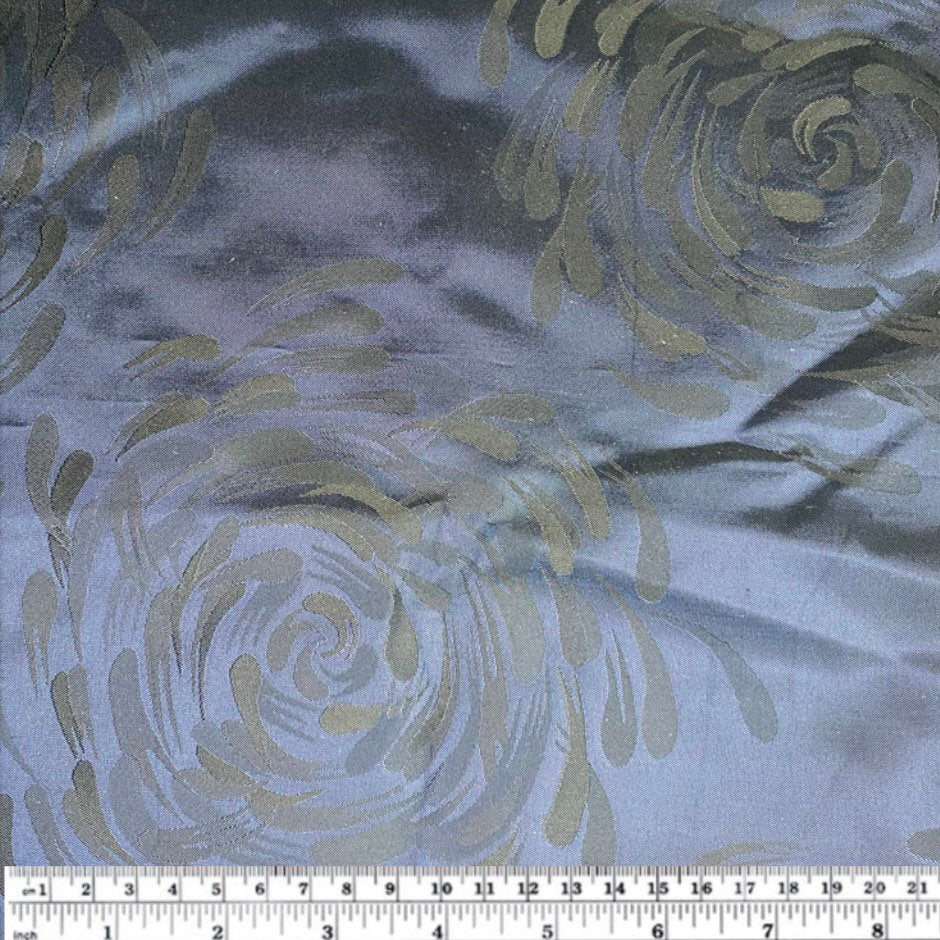 Floral Polyester Brocade - Blue/Black