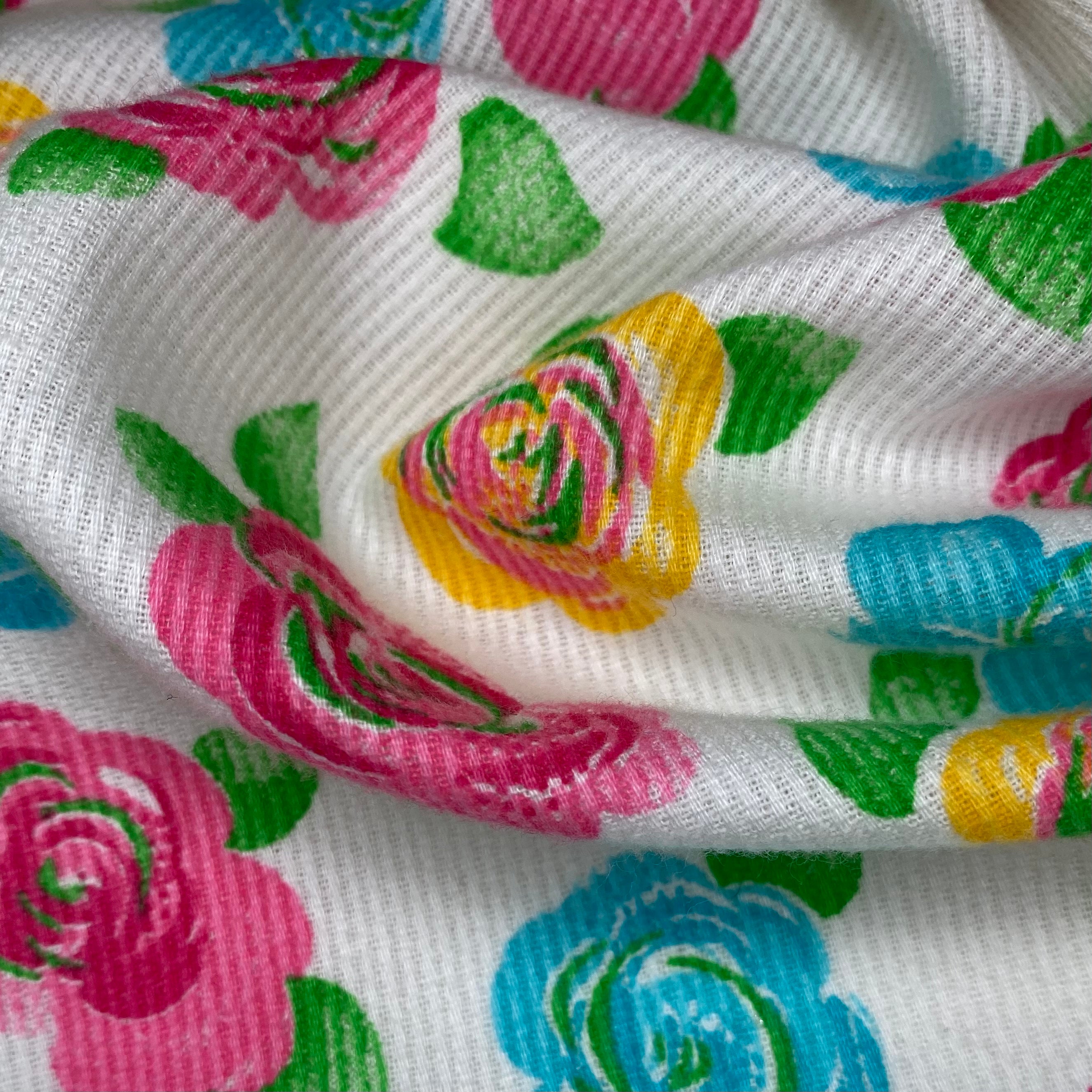 Printed Ribbed Cotton - Floral - White