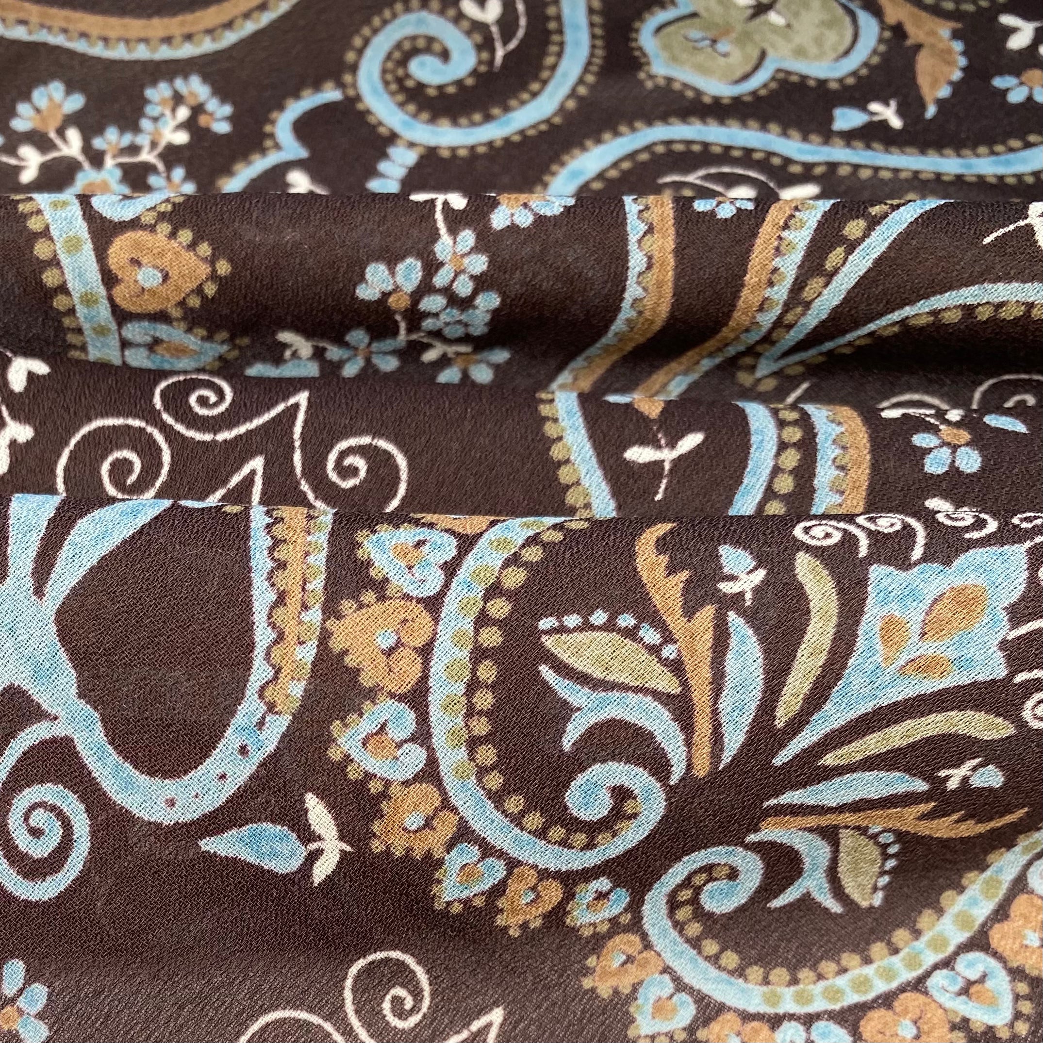 Paisley Polyester Chiffon - 58” - Brown/Blue