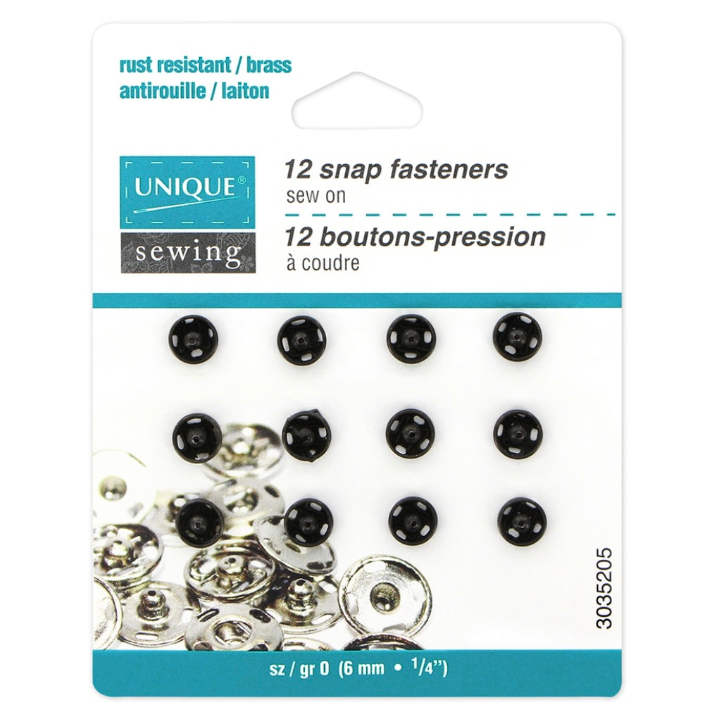 Sew On Snap Fasteners - 13mm (1/2″) - 6 sets - Black