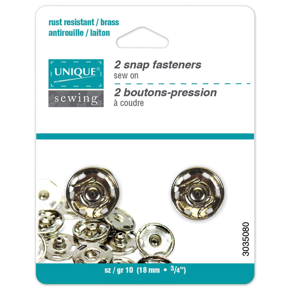 Sew On Snap Fasteners - 7mm (5/16″) - 12  sets - Nickel