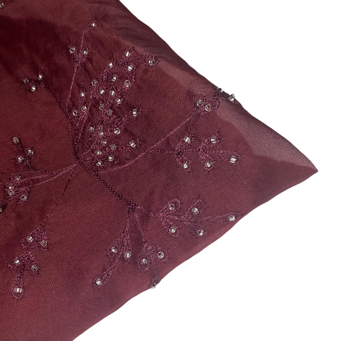 Embroidered Beaded Silk Organza - Burgundy