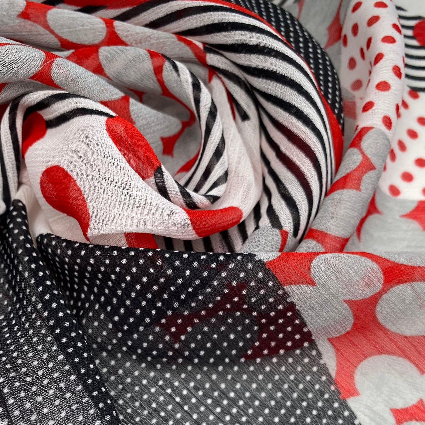 Polka Dot Crinkled Polyester Chiffon - 58” - White/Black/Red/Grey