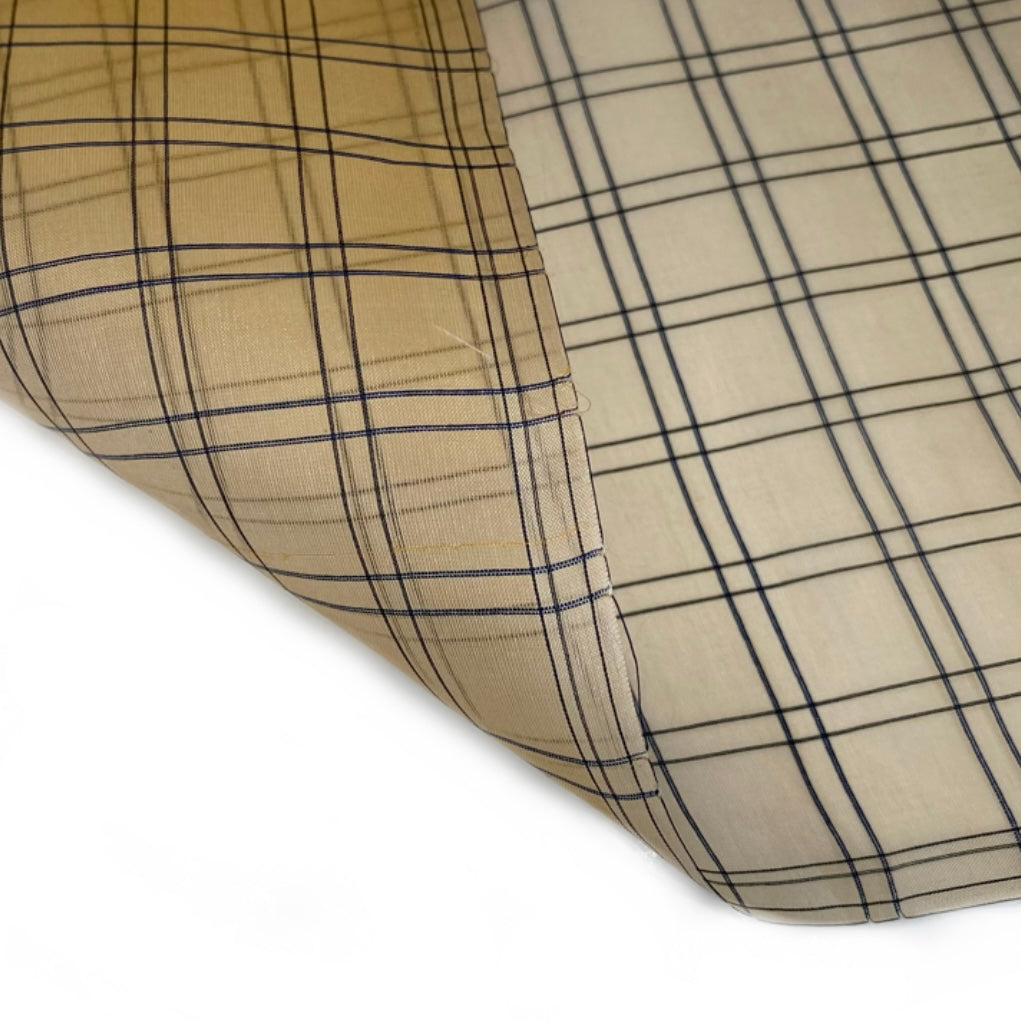 Plaid Silk Organza - Gold/Black/Blue