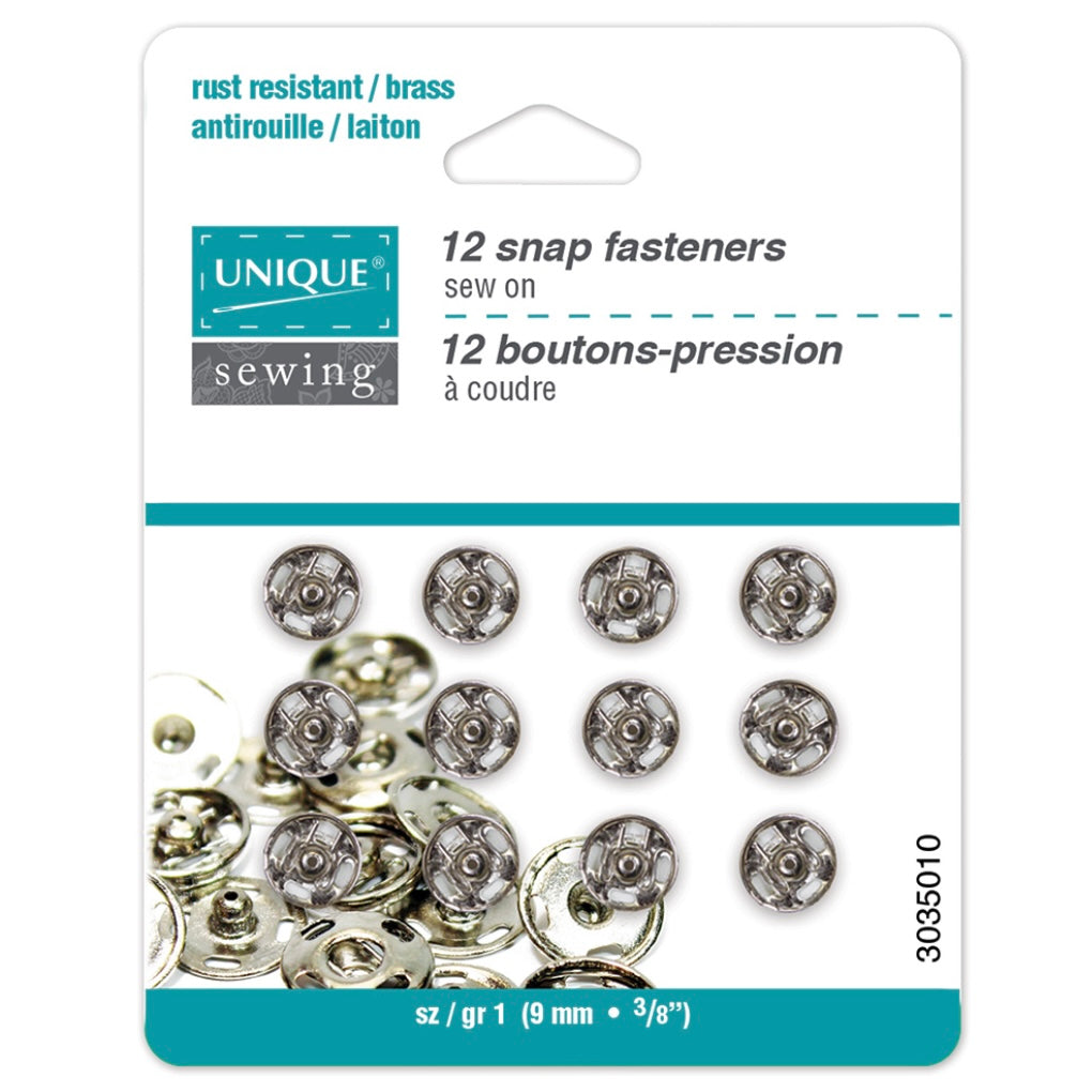 Sew On Snap Fasteners - 9mm (3/8″) - 12  sets - Nickel