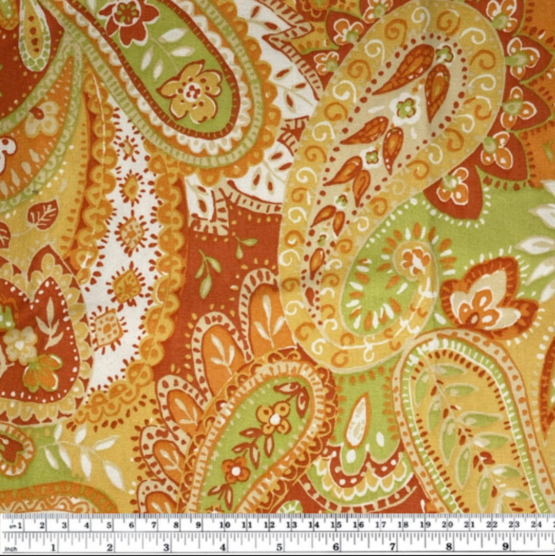 Printed Cotton Canvas - Paisley - Orange/Green