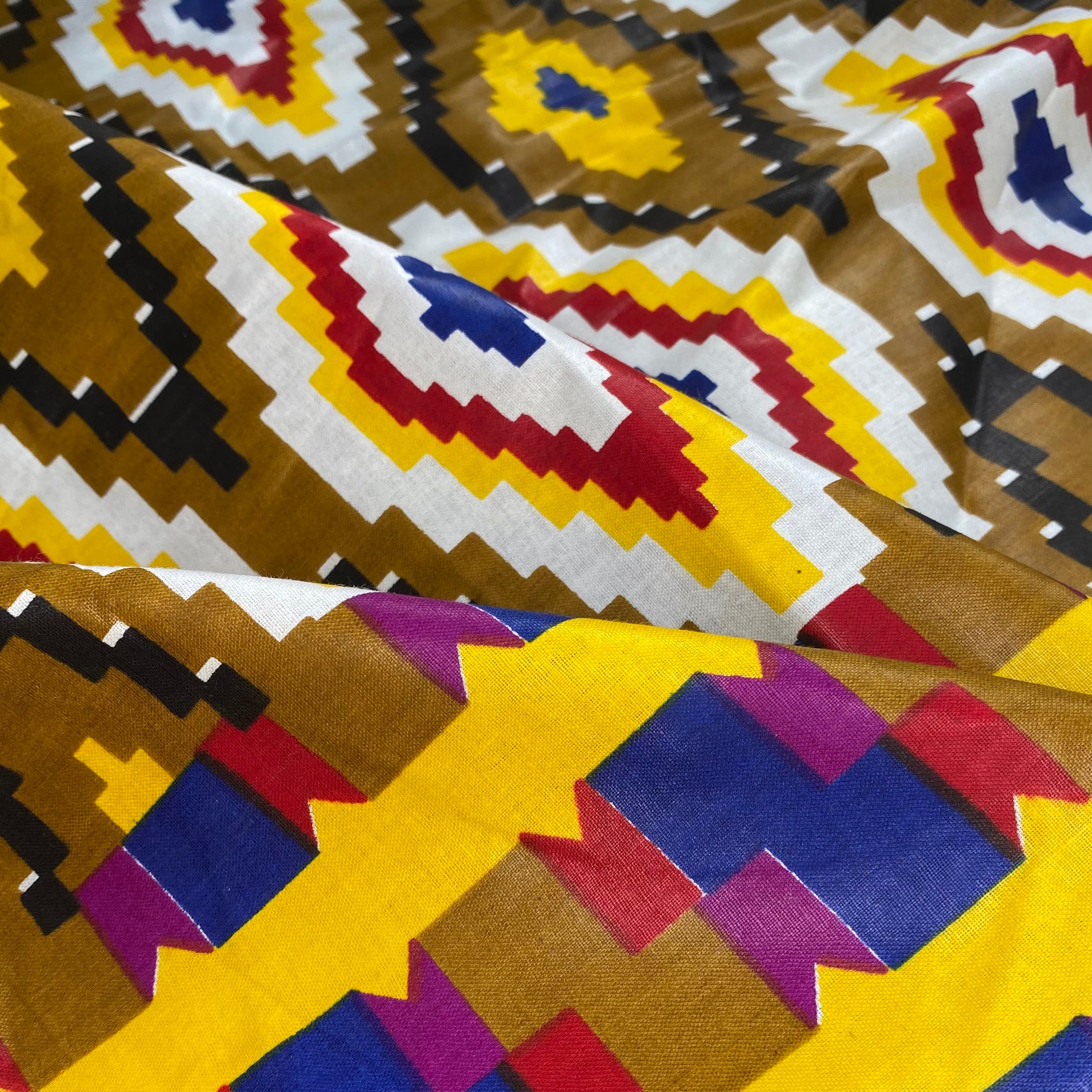 Waxed African Printed Cotton - Diamonds with Bordered Edge - Multi-Colour