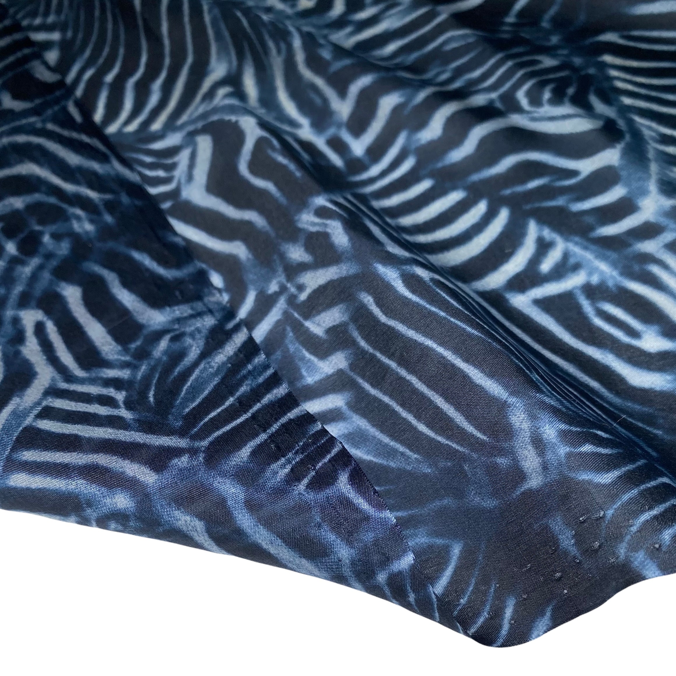 Printed China Silk - Zebra - Blue/Black